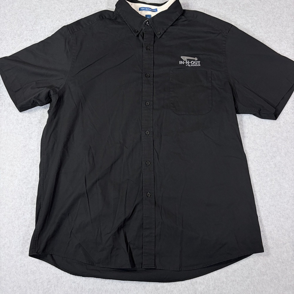 Port Authority In-N-Out Burger Shirt Mens XL Black Short Sleeve Button Down Logo